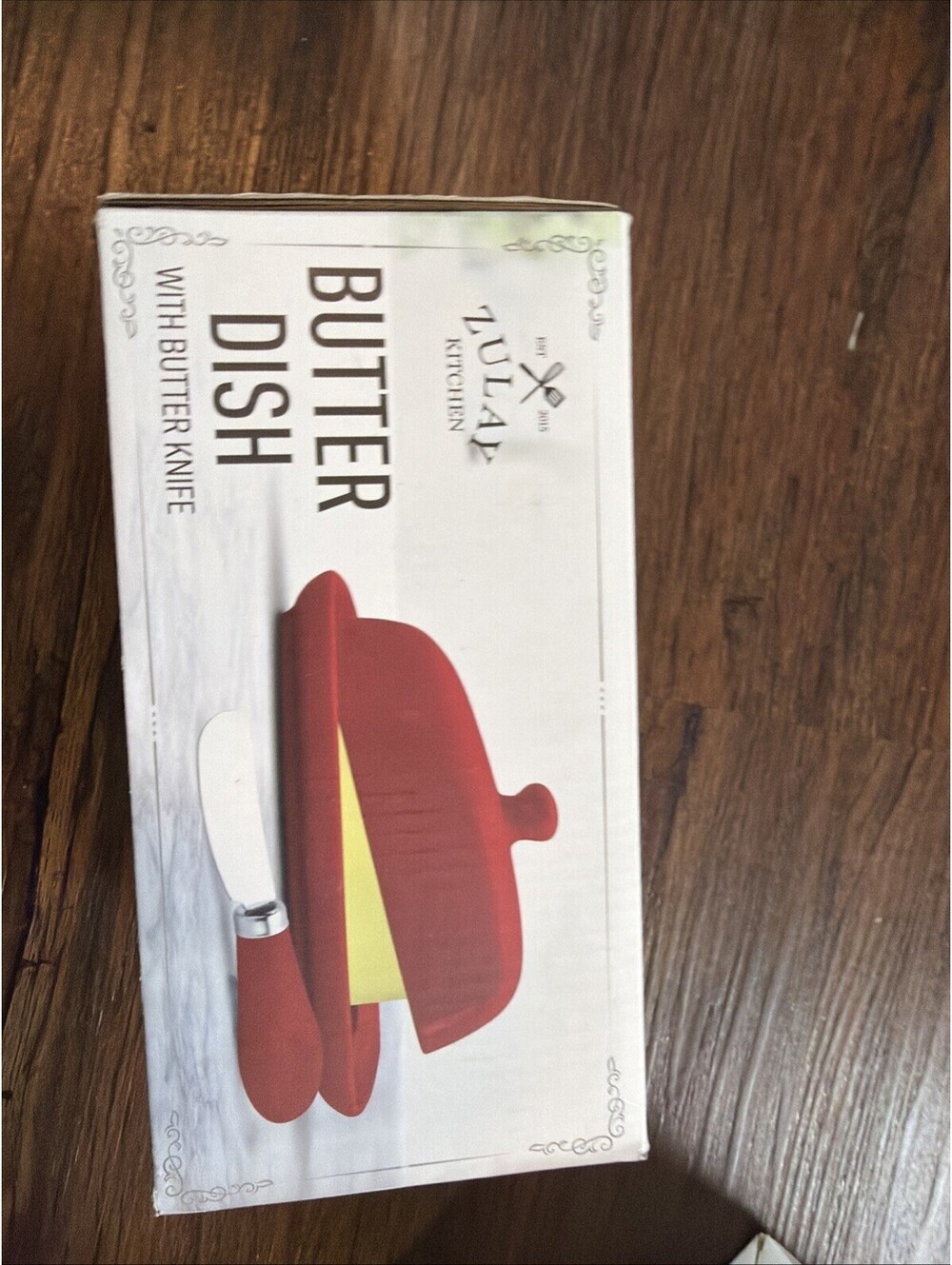 Zulay Kitchen Red Butter Dish w/ Lid and Knife Ceramic Butter Keeper Container